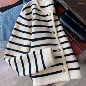 Femmes tricots rétro printemps noir blanc rayé tricoté Cardigan femmes Sueter à manches longues pull Mujer rouge recadrée manteau décontracté