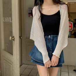 Tricots pour femmes Sexy Open Front Fin Talit Cardigan Batwing Long Sollow Hollow Out Color Coup-ups Loose Crops Tops
