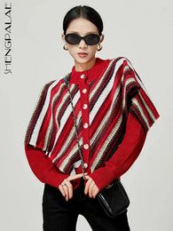 Tricots pour femmes SHENGPALAE Pull à châle rayé pour femmes Mode d'hiver Patchwork O-Cou Cardigan en tricot à simple boutonnage 2024 5R8666