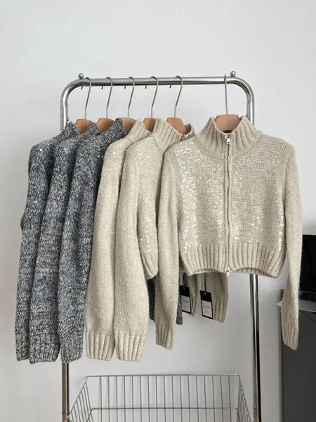 Knits de mujeres Cárdigans de punto sólido de estilo sólido Sweeple Sweater de tortuga de tortuga de tortuga de suéter de cremallera japonesa suelta 2023 otoño