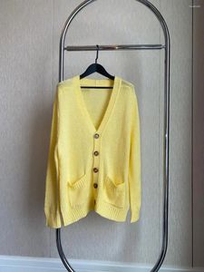 Cardigan en tricot à simple boutonnage pour femme, col en v, coupe ample, décontracté, mode automne 2024, 1115