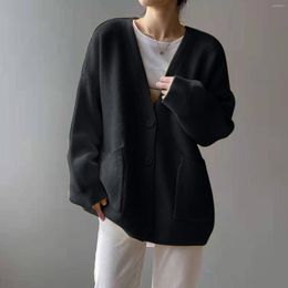 Tricots pour femmes couleur unie femmes pull manteau fourche latérale cardigan épaules tombantes douces et manches longues col en V vêtements de style coréen harajuku