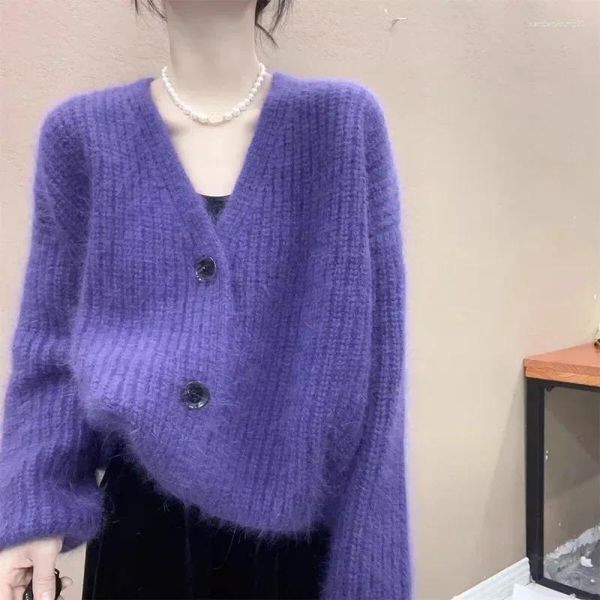 Tricots de tricots du South Corée Lazy STYLE CARDIGAN à manches longues Automne et hiver minceur de cols décontractés Pull tricoté pour les femmes