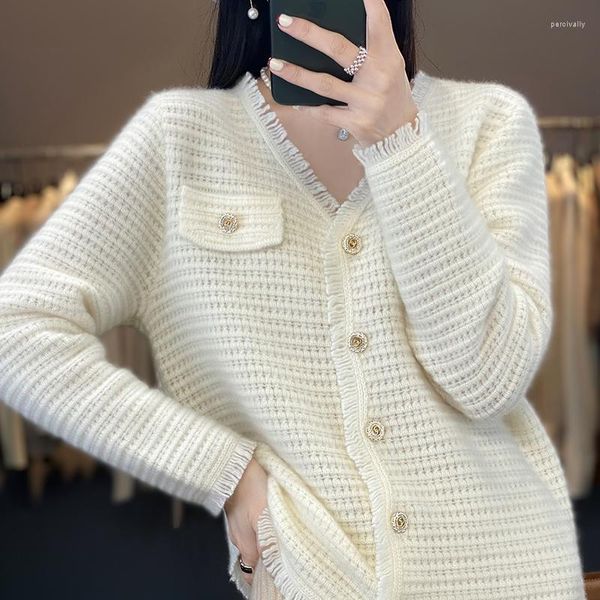 Tricots pour femmes printemps et automne col en V laine Cardigan femme pull à franges lâche manteau tricoté