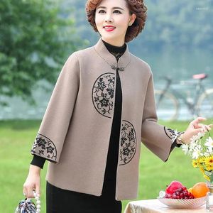 Tricots pour femmes printemps automne mère pull court manteau haut de gamme élégant cachemire châle moyen-âge femmes âgées tricoté cardigan veste