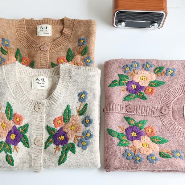 Cárdigans de lana cómodos de ganchillo con flores Vintage ultraholgados de estilo japonés Mori Kei para primavera y otoño para mujer