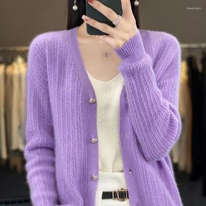 Damesbreien Spring Autumn Wool Koreaanse stijl V-Kollar Gebreide truien Women Cardigan Fashion Casual Long Sleeve Cashmere Shirt Solid Tops