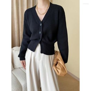 Tricots pour femmes Spring Women Cardigan Trigan Français Elegant Commuter V-Neck Waited Breasted Brefted Coat Overwear Tops Bullers