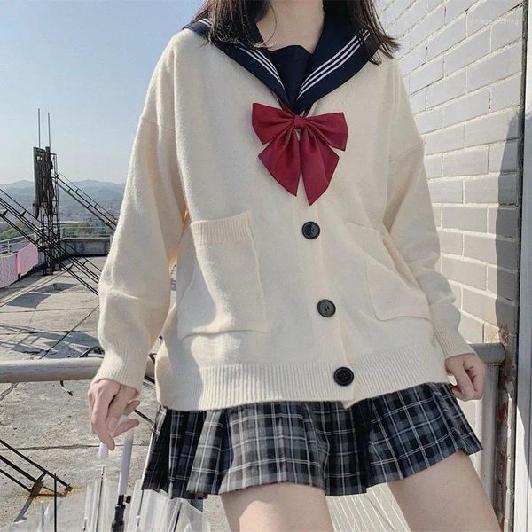 Suéter de punto para mujer, ropa exterior femenina, bonito abrigo Jk, uniforme escolar japonés Kawaii College, cárdigan holgado con cuello en V, tejido Harajuku