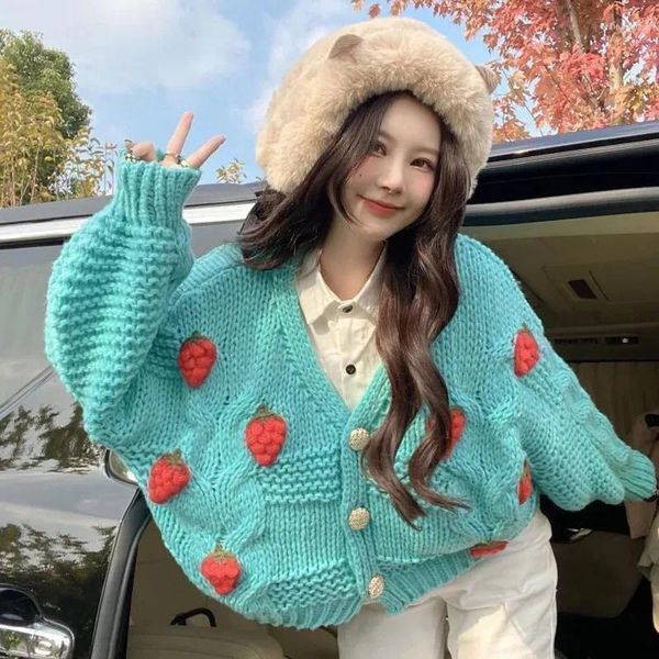 Pull en tricot pour femme Femmes Harajuku Fraise Lâche Cardigan Antumn Mode Manches Longues Coréen Tops Chic Femme Preppy Style Y2k