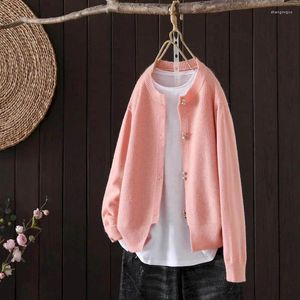 Pulls pour femmes Pulls tricotés Cardigan pour femmes Lâche Casual Vintage Perle Bouton Manteaux Automne O-Cou Style Coréen Hauts à manches longues