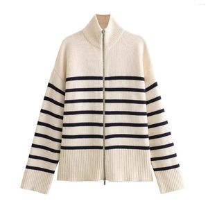 Pontons de tricots pour femmes en tricots à rayures vintage vintage à manches longues en tricot tricot vestes manteau inszar femme pulls pull