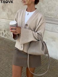 TAOVK – Cardigan tricoté à col en v et poignets fendus pour femme, pull large, simple boutonnage, boutons, vêtements d'extérieur