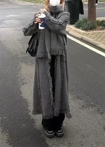 Manteau pull Extra Long à pampilles en tricot pour femme, Cardigan ample en tricot épais, Design épais, automne/hiver