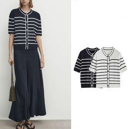 Femmes tricots t-shirt haut tricoté manteau Cardigan mode femmes vêtements rayure imprimé femmes Blouses pour 231006