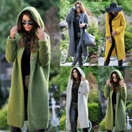 Puntos de mujer Tee's Cardigan largo de punto Otoño Primavera con capucha Color sólido Vintage Elegante Moda suelta Streetwear Abrigo femenino S5XL 231027