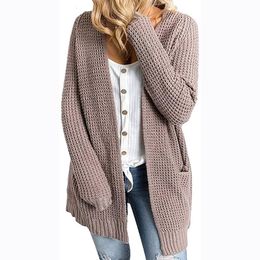 Damen Strick-T-Shirts 2023 HerbstWinter Europäische und amerikanische Strickwaren Solide Taschenpullover Strickjacke Mantel 230725