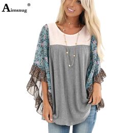 Damesbreien T-AIMSNUG BOHO HALF-SLEEVE PRINT SPLICE Dames truien pullovers o nek losse casual herfst vrouwelijke breien pullovers 220914