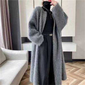 Damesbreien T Tees Herfst Winter Loose Long Hair Fluffy Mink Cashmere Cardigan Fleece Dikke Angora Sweater Coat JZ0 230324