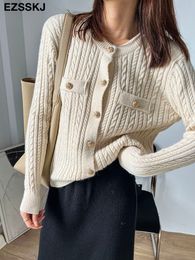 Mujeres Knits Tees otoño invierno O-cuello suéter grueso cardigan mujeres tejer chaqueta top casual pullovers manga larga mujer botón suéter outwear 230302