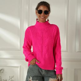 Femmes tricots t-shirts automne hiver pull femmes col roulé à manches longues dames pull femme rose fluorescent hauts pour femmes tricots 231206