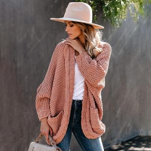 Damesbreien T -stukken batwing mouw boho gebreide vest zakken vakantie oversized winter jas draai losse vintage lange vesten vrouwen