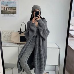 Mujeres s Knits Tees Cárdigan para mujer Estilo coreano Longitud media Suéter Abrigo Suelto Punto Engrosado Cálido Otoño e invierno 231107