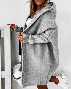 Damesbreien T -stukken Cardigan Woman Autumn Winter Open Front Batwing Sleeve Hooded Elegant Long Sweater Chic Fashion Daily Overcoat 230413