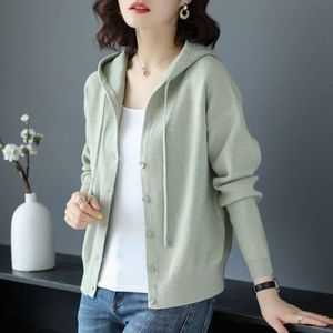 Damesbreien T-stukken Casual Fashion Hooded All-match gebreide vesttruien Sweaters Kleding Autumn Solid Color Button Losse Koreaanse tops 221123