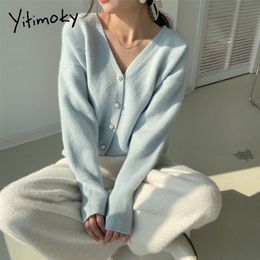 Tricots pour femmes Tees Circyy Cardigan tricoté Femmes Pull Mode coréenne Bleu V-Cou Lady Vêtements Doux Casual Rose Chaud Manteau Lâche Automne Hiver 220929