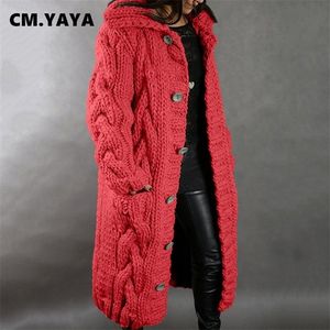Damesbreien T Tees Cm.Yaya Women Sweater Coats Solid Loose Rechte Long Cardigan met zakken dikke truien voor vrouwelijke casual streetwear Winter 220929
