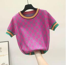 Camisetas tejidas para mujer, camiseta colorida de manga corta con flores de Jacquard, camiseta GGity de lujo, suéter para mujer, camisetas