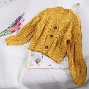 Tricot de tricots pour femmes couleurs femme tricot cardigan court crop tops chics chics lâche un pull kint à poitrine solide