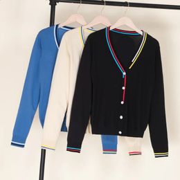 Damen-Strick-T-Shirts, Häkeloberteile, Blusen, Trikot-Kleidung, abgeschnitten, koreanischer Modestil, Jersey-Cardigan, weiblich, gestrickte Damenpullover, schwarze Oberbekleidung 231214