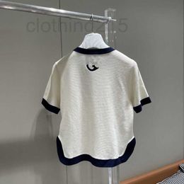 T-shirts en tricot pour femmes Designer 2023 Summer New G High Academy Style Tempérament Âge réduit Bordure bleue et blanche Contraste à manches courtes Haut tricoté JX95