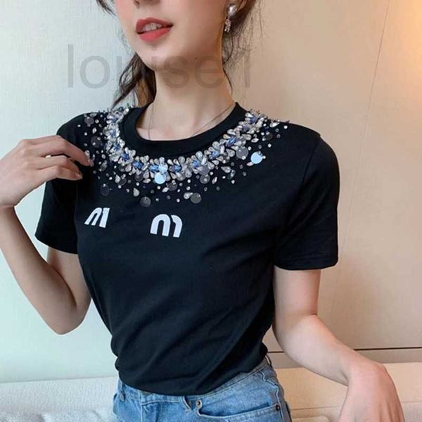 Tricots pour femmes Tees Designer 23 Nouveau M Accueil Industrie lourde Diamant Collier de perles Lettre Modèle T-shirt Mode Grand Tempérament Top Femmes SU99