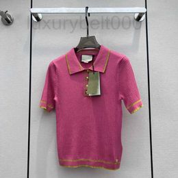 T-shirts en tricot pour femmes designer 23 printemps / été nouveau bouton en métal col polo tricoté haut à manches courtes C97A