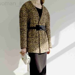 Designer C-familie herfstoutfit V-hals wollen tweed halflange gouden gesp korte damesjas losse temperament kleine geur Z32006 55D3