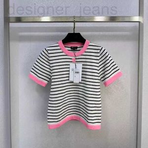 Damesbreien T Tees Designer vroege voorjaar nieuwe ch nanyou gaoDing frisse en zoete stijl, leeftijd reduceert niche veelzijdige losse korte mouwen gebreide gestreepte top xp98