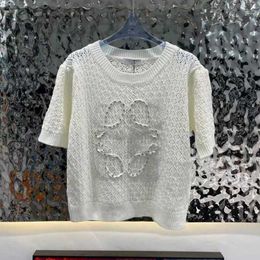 Tricots pour femmes Tees Designer Mode Pull creux Débardeur en laine tricotée T-shirt T-shirt d'été à col rond Tee-shirt Loe Broderie avec diamant Chemises à manches courtes Pull B489