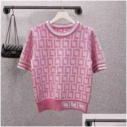 T-shirts en tricot pour femmes Designer de luxe de qualité à manches courtes à la mode Respirant F Lettre Logo Rose T-shirt Top Plover pour femmes Drop Delive Dhhoq
