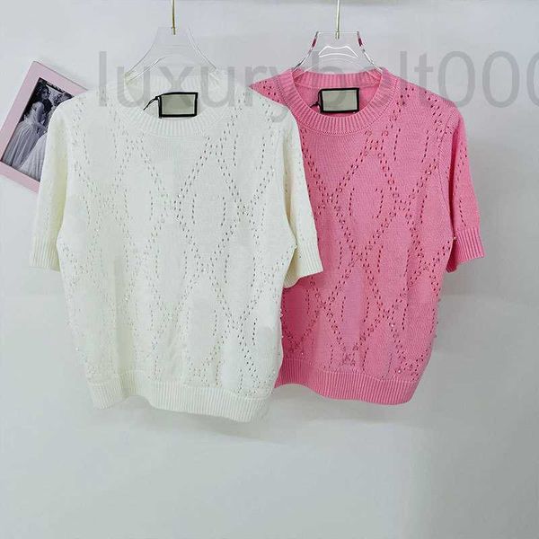 Tricots pour femmes Tees designer nouveaux produits lettre creuse crochet fleur couture perles de cristal âge réduisant pull col rond manches courtes 3AZQ