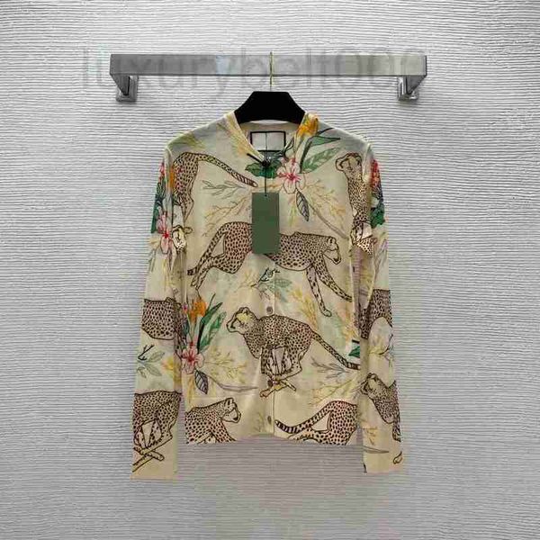 T-shirts tricots pour femmes designer Nouveau pull fin fleur imprimé léopard col rond manches longues cardigan manteau T9RU