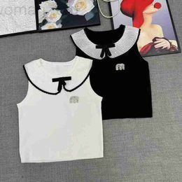 Damesbreien T Tees Designer Reduced Age Sweet Doll Collar Splited gebreide tanktop voor zomer nieuwe slanke fit brief hete diamant mouwloze kpvl