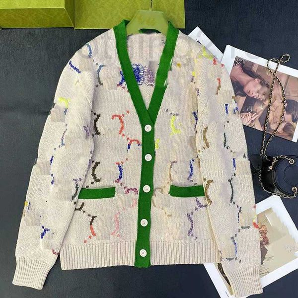 Camisetas de punto para mujer, diseñador de primavera bordado con patrón de tigre, escote en V bajo, cárdigan suelto relajado y perezoso, jersey con letras, manga larga BV18