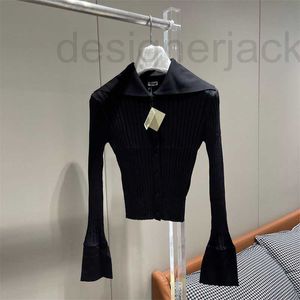 T-shirts en tricot pour femmes Designer Summer New Sweet Spicy Flare Sleeves Dense Weave Pit Stripes Show Thin Polyvalent Navy Collar Knitted Cardigan for Women TC8T