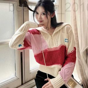 Des créateurs de t-shirts pour femmes XiaoxiangFeng Fashion High Edition 23 Automne / hiver Industrie lourde Lettre teinte Jacquard Half Zip Polo Top Q93P