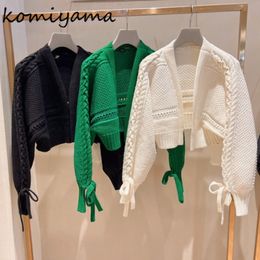 Femmes Tricots Tees Élégant Chic Bandage À Manches Longues Cardigan Mujer Solide Col En V Point Ouvert Bref Femmes Chandails JAPON Tricoté Y2k Vêtements 230912