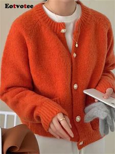 Damesbreien T Tees Eotvotee Breid Cardigan Sweaters Vrouw Herfst Winter Koreaanse Pearl Button Up Raglan Sleeve O-Neck-zakken Casual Short Tops 230223