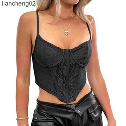 Damen-Strick-T-Shirts, Fairycore-Spitzenkorsett-Crop-Top, y2k, 2000er-Jahre, ästhetisch, Sommer, Slim-Fit-Tanks, Frauen, Spaghettiträger, ärmellos, unregelmäßiger Saum, Leibchen W0306